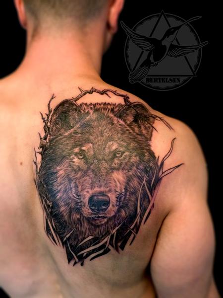 Tattoos - Black and Grey Wolf Tattoo - 108319